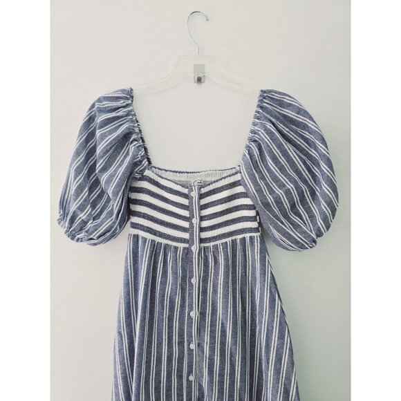 Emerson Fry Love Tomas Cotton Smock Striped Maxi Cottagecore Ruffle Dress S XS - Picture 3 of 10